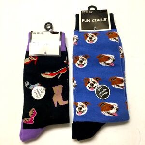 Fun Circle Socks Bundle (2) Shoe Puppy Print Black Blue